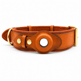 Leather Dog Collar with AirTag Holder