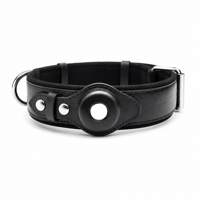 Leather Dog Collar with AirTag Holder